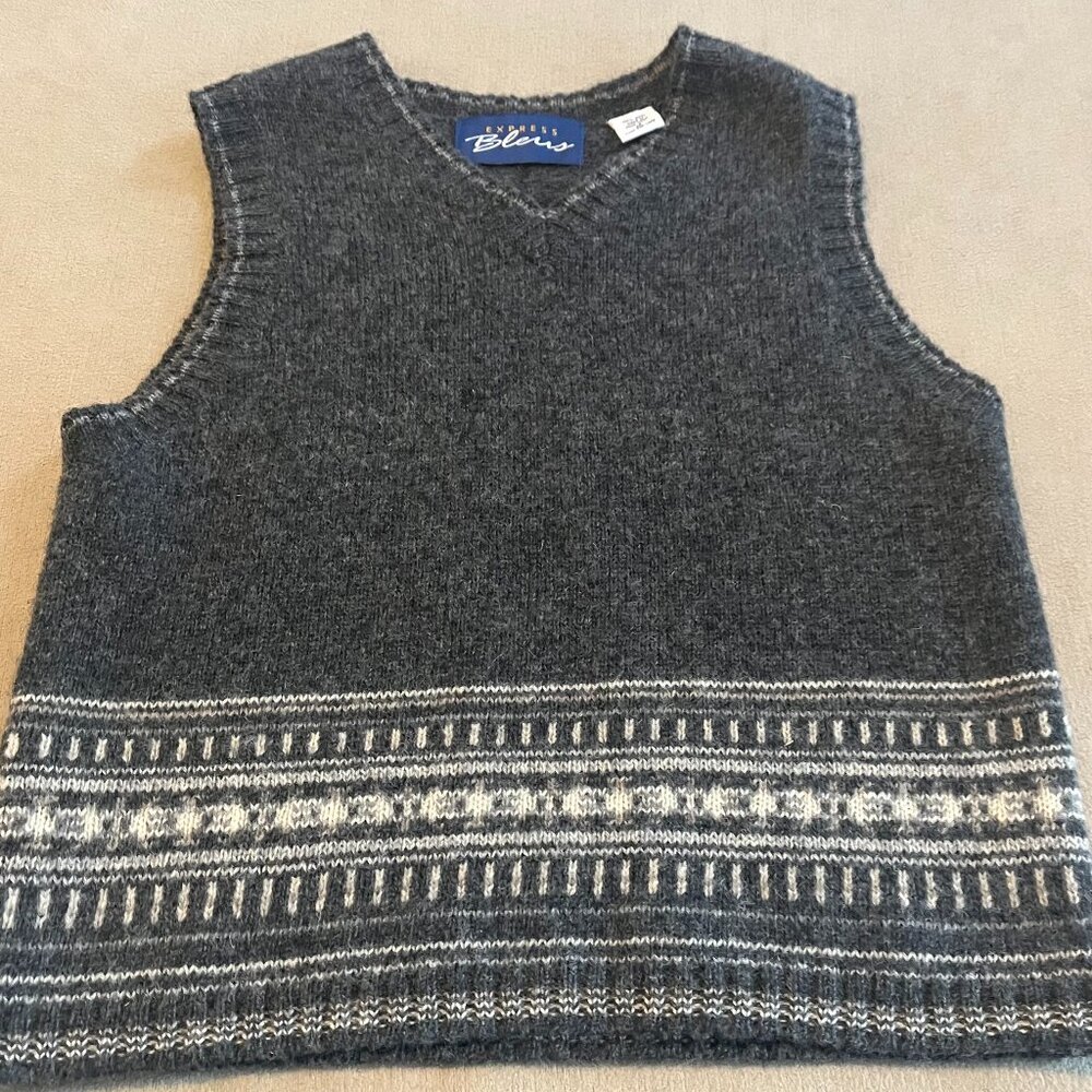 Express Bleus Women's Grey & White Sleeveless Wool Knit Sweater/West Size M